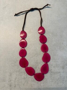 Tagua Fuschia Pink Statement Adjustable Leather Necklace